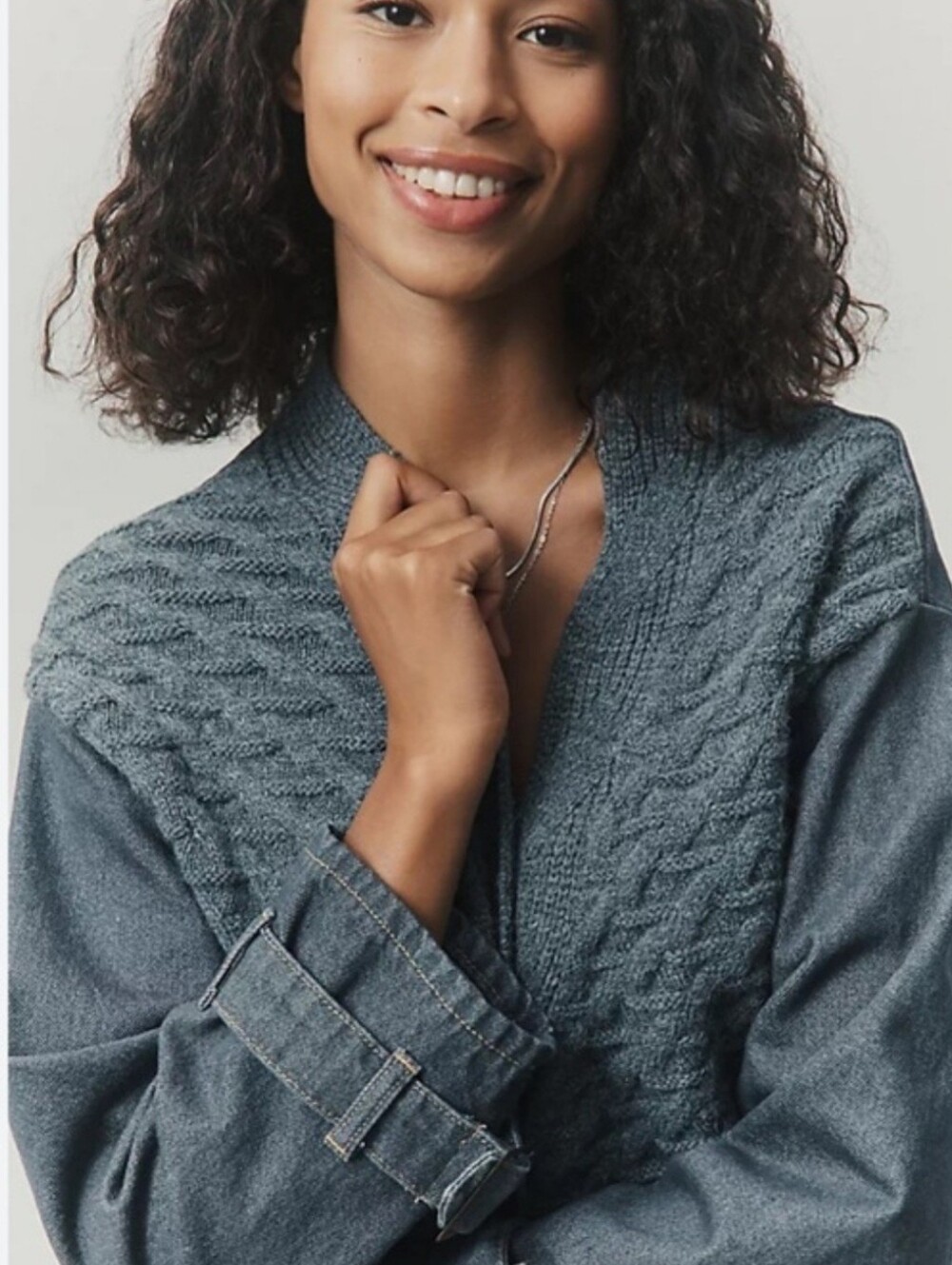 Cozy Open-Front Knit Trim Cardigan Jacket - Slate Gray - Picture 2 of 4